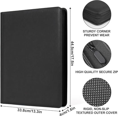 Premium Card Binder 16 Pocket, GEAoffice PU Cover Trading Card binder for 1000+ Cards, Sturdy Card Collection Album, Card Holder Folders for YuGiOh, MTG, TCG, Game Cards & Sports Cards, Black