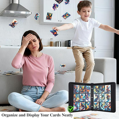 Trading Card Binder 9 Pocket with Display Window, 900 Cards Capacity Card Binder, Waterproof PU Leather Photocard Baseball Card Binder for MTG, TCG, Sports Cards, Black w/Clear Display Window