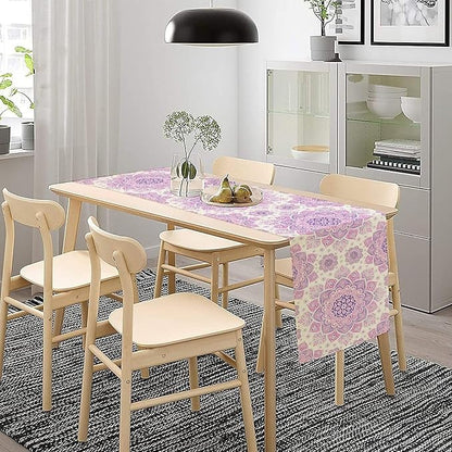 Purple Pink Mandala Table Runner, Traditional Indian Boho Mandala Flowers Print Table Runne for Kitchen Dining Table Office Wedding Party Holiday Home Decor, 13x36inch