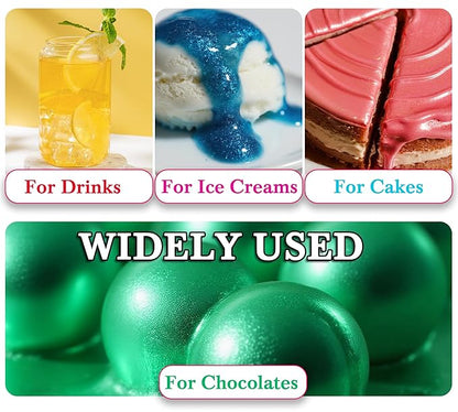 Edible Glitter Paint - 6 Colors Food Grade Edible Paint for Cake, Chocolate, Cupcakes, Cocktail, Shimmer Decorative Paint Liquid Food Coloring for Halloween Candy, Drinks, Baking, 6x10g