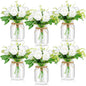 6 Set Centerpiece Table Decorations Mason Jar Table Centerpiece with Flower Mason Jar Wedding Centerpieces Vases Decor for Reception Engagement Party Bridal Shower (White Rose)