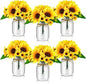 6 Set Centerpiece Table Decorations Mason Jar Table Centerpiece with Flower Mason Jar Wedding Centerpieces Vases Decor for Reception Engagement Party Bridal Shower (Sunflower)