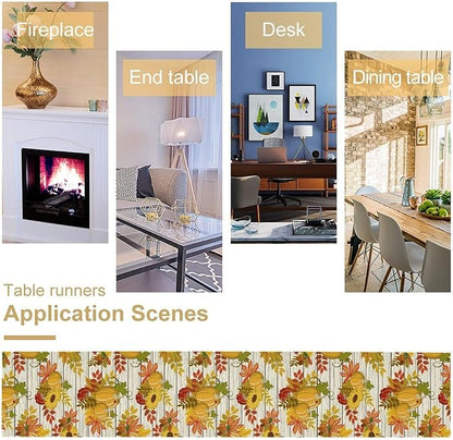 Autumn Table Runner,Seasonal Pumpkins Thanksgiving Kitchen Dining Table Decoration for Home Party Decor 13x70 Inch