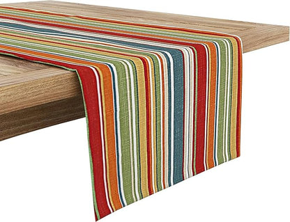Ruvanti 100% Cotton Table Runner 120 Inches Long, Non-Slip, Stain Resistant, Washable & Reusable Table Runners Perfect for Wedding, Parties, Christmas, Holiday, in-Door use - Multi Stripe