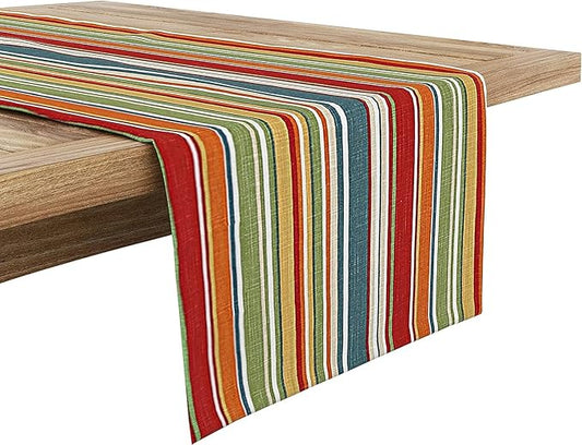 Ruvanti 100% Cotton Table Runner 60 Inches Long, Non-Slip, Stain Resistant, Washable & Reusable Table Runners Perfect for Wedding, Parties, Christmas, Holiday, in-Door use - Multi Stripe