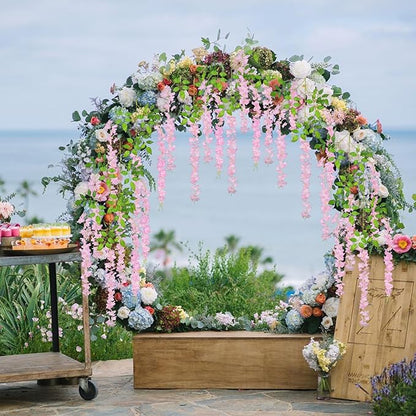12 Pack Pink Wisteria Hanging Flowers Garland, 3.77 Feet Artificial Flower Vines, Fake Wisteria, Artificial Vines Hanging Garland for Backdrop Outdoor Yard Garden Decor