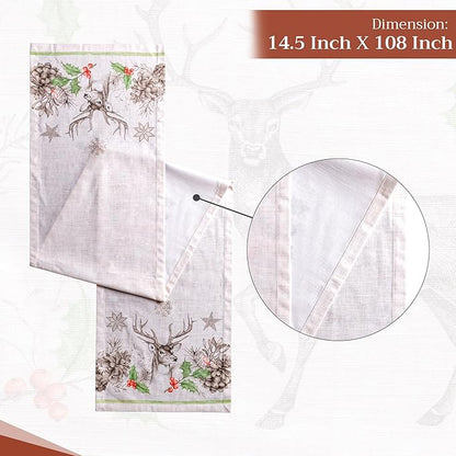 Maison d' Hermine Table Runner 100% Cotton Single Layer Table Runners 108 inches Long for Thanksgiving Christmas Decorations Home Kitchen Dining Party Wedding (Christmas Dew, 14.5" x 108")