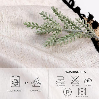 MYSKY HOME Table Cloth 60x84 in Rectangle Table, Cotton Tassel Linen Look Waterproof Tablecloths Farmhouse Tablecloth, Wrinkle Free Table Cover with Black Tassels for Kitchen Dining, Party