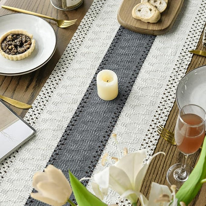 Artoid Mode Dark Grey Farmhouse Rustic Table Runner, Seasonal Holiday Hollow Kitchen Dining Table Decoration for Home Party Decor 12x48 Inch