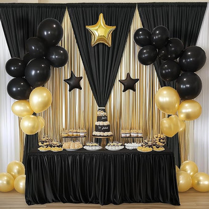 10×14ft Wrinkle Free Black Backdrop Curtain for Parties Wedding,2 Panels 5×14ft Height Soft Silky Polyester Photo Backdrop Drapes for Birthday Graduation Photography Stage Event Background Cloth