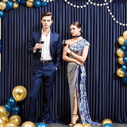 30 ft x 8 ft Navy Blue Backdrop Curtain Panels, 6 Panels 5 ft x 8 ft Wrinkle Free Polyester Photography Backdrop Drapes, Wedding Party Home Decoration Supplies