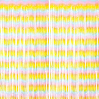 2 Pack Pastel Rainbow Foil Fringe Backdrop Curtains, Tinsel Streamers Birthday Party Decorations, Fringe Backdrop for Baby Shower, Gender Reveal, Birthday Party