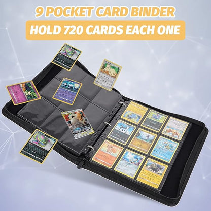 Trading Card Binder, Premium 9 Pocket Card Binder, 720 Double Sided Pocket PU Collection Binder, Collector Album, Card Holder for MTG, TCG, Sports Cards (Diamond Black)