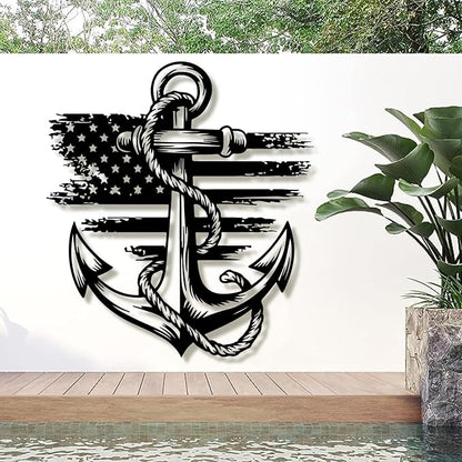 lunwall Metal Anchor Wall Decor, Anchor Metal Sign, Metal Anchor Decor, Anchor Metal Wall Art, Metal Nautical Wall Decor, Metal Wall Decor Coastal, Anchor Wall Decor (white, 47L x 43W / 120 x 109 cm)