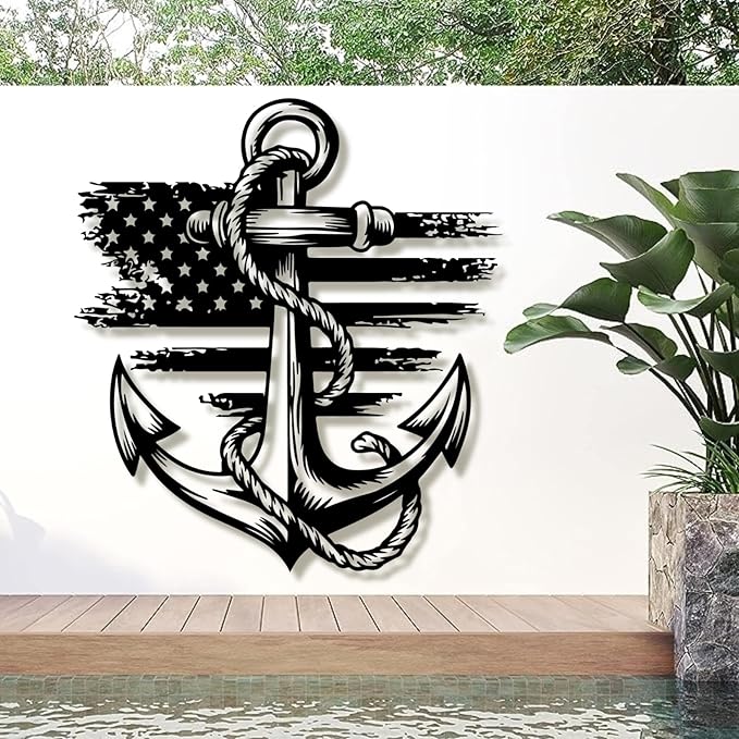 lunwall Metal Anchor Wall Decor, Anchor Metal Sign, Metal Anchor Decor, Anchor Metal Wall Art, Metal Nautical Wall Decor, Metal Wall Decor Coastal, Anchor Wall Decor (black, 24L x 21W / 60 x 54 cm)