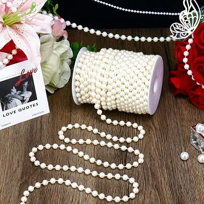 59 Feet 8mm Pearl Strings Garland for Crafts, Artificial Pearl Beaded Trim Chain Roll Strands for Wedding Centerpieces Bouquet Party Decoration Christmas Tree Garland, Ivory