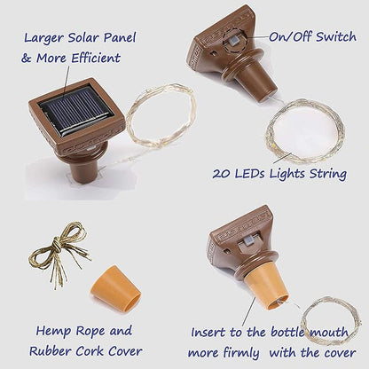 Decorman 10 Pack Solar Wine Bottle Lights 20 LEDs Waterproof Fairy Cork String Silver Wire Craft Lights for Party, Wedding, Christmas, Holiday, Garden, Patio or Table Decor