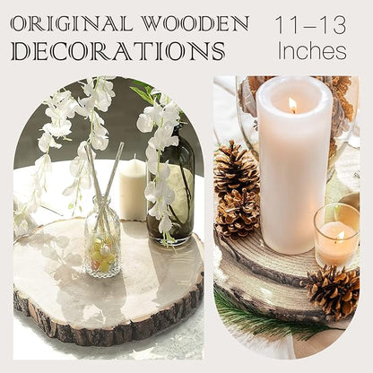 ZOCONE 4 Pcs Large Wood Slices 11-13 Inches Unfinished Rounds, Natural Paulownia Wooden Slices for Centerpieces, Round Wooden Discs Decoration with Bark, Wood Circles for Centerpieces for Painting
