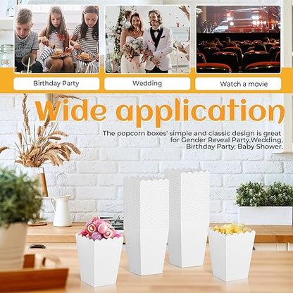36 Pack Mini Popcorn Boxes for Party, Small Popcorn Cups Disposable for Movie Night, Carnival, Theater - Bulk White Popcorn Containers, 3 x 4.2 x 2.2 Inch