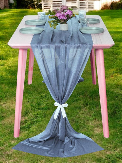 MDS Halloween Chiffon Table Runner - 12 Pack, 29 x 170 Inches, 14ft Each - Sheer Spooky Table Runners for Haunted House Parties, Trick-or-Treat Tables, Witchy Décor, Wedding & Events - Dusty Blue