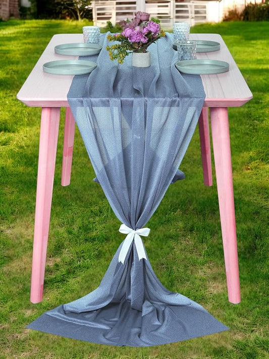 MDS Halloween Chiffon Table Runner - 5 Pack, 29 x 170 Inches, 14ft Each - Sheer Spooky Table Runners for Haunted House Parties, Trick-or-Treat Tables, Witchy Décor, Wedding & Events - Dusty Blue