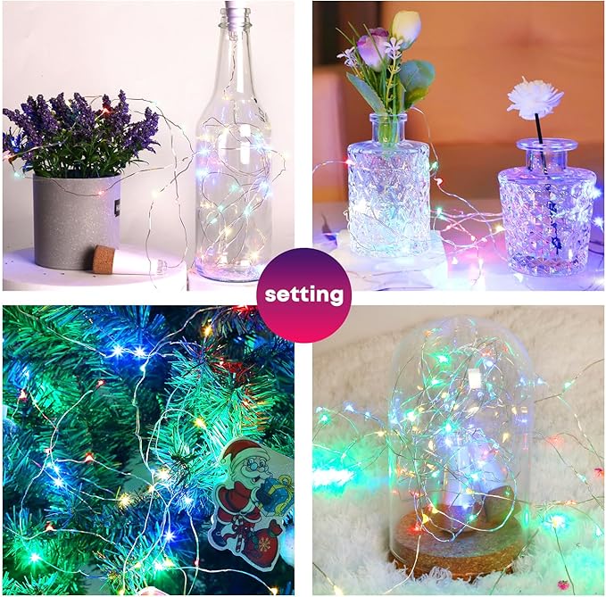 Wine Bottle Lights with Cork Switch for Liquor Bottles 4 Pack Rechargeable Battery Operated 20 Led Bottle Stopper Multi String Fairy Lights Indoor Christmas Wedding Halloween Decorations