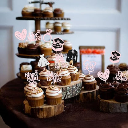Gyufise 30Pcs She Said Yes Cupcake Toppers Glitter Diamond Ring I Do Love Cupcake Picks Miss to Mrs He Asked Bridal Shower Wedding Engagement Bachelorette Cake Decoration Light Pink