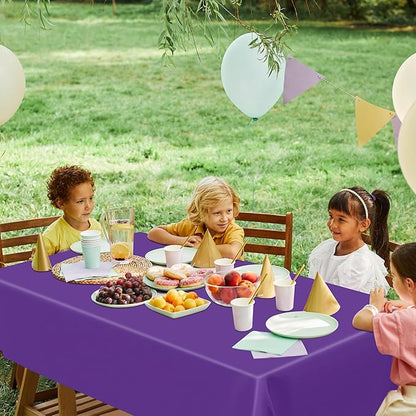 QZYL 4 PCS Plastic Table Cloth, 54" x 108" Purple Picnic Table Cover, for 6 to 8 Foot Tables, Rectangle Tablecloth for Birthday, BBQ, Wedding and Party Decorations, Indoor Outdoor Home Essentials