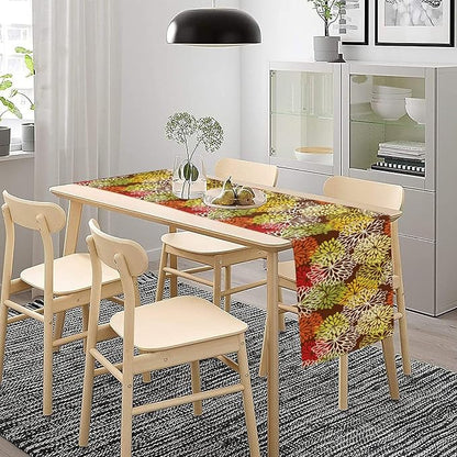Brown Dahlia Floral Table Runner, Seasonal Autumn Thanksgiving Pattern Print for Home Kitchen Table Decor Dining Coffee Room Party Decor 13x120 Inch
