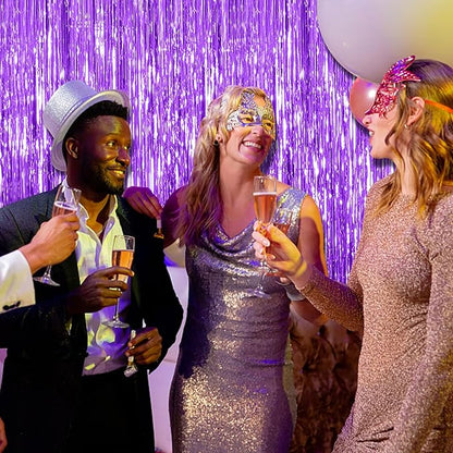 5 Pack Foil Curtain Backdrop Purple Metallic Tinsel Foil Fringe Curtains Photo Booth Props for Birthday Wedding Engagement Baby Shower Bachelorette Christmas Holiday Celebration Party Decorations