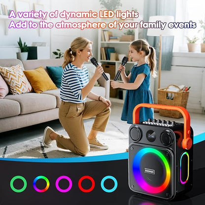 Karaoke Machine for Adults,Portable Karaoke Speaker with Two Wireless Microphones, 3.7v Speaker Supports TWS,Bluetooth,TF Card/USB, AUX in, REC, Bass & Treble for Home Party/Meeting