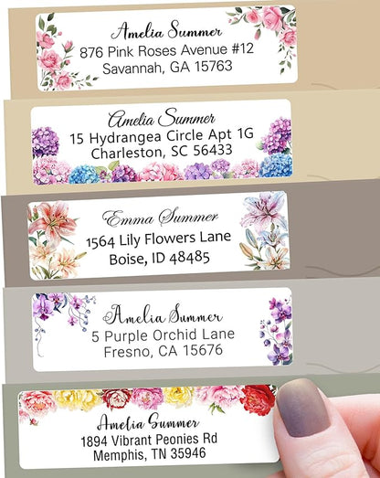 Personalized Return Address Labels Floral - High Gloss Custom Mailing Labels on Sheets - Self-Adhesive Return Stickers for Envelopes with Crisp Printing Design (50-1000)