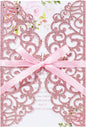 25pcs Glitter Laser Cut Wedding Invitation Kits Pink Personalized Invitation Pockets 5×7 Invitations with Envelopes and RSVP Cards Blank for Wedding Quinceanera Bridal Shower Engagement Birthday Party