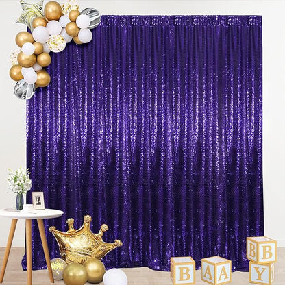SquarePie Sequin Backdrop Curtain Not See Through Thick Glitter Background for Party 8FT x 10FT Purple
