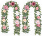 Waipfaru 2Pcs Artificial Flower Garland Decorations, 12.14Ft Eucalyptus Greenery Vines with Pink Roses for Wedding Table Runner Centerpieces Backdrop Room Decor (Pink)