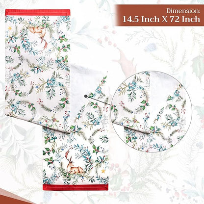 Maison d' Hermine Table Runner 100% Cotton Single Layer Table Runners 72 inches Long for Thanksgiving Christmas Decorations Home Kitchen Dining Party Wedding (Holly Time, 14.5" x 72")