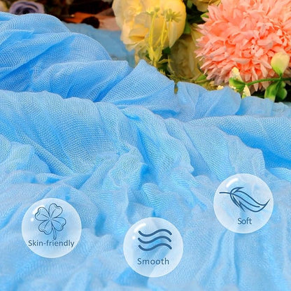 12 Pack Baby Blue Cheesecloth Table Runner 10ft Boho Gauze Fabric Cheese Cloth Table Runner 35 x 120 Inch Rustic Sheer for Romantic Wedding Decor Baby Shower Party Table Centerpiece Decoration
