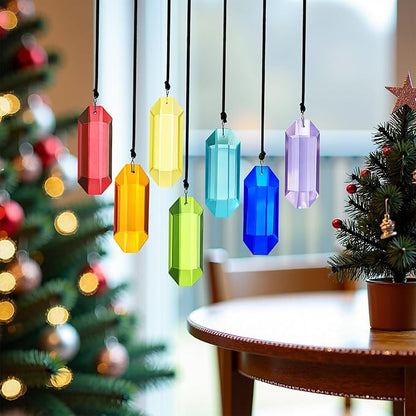 HDCRYSTALGIFTS 7pcs Crystal Suncatcher Prisms 3'' Indoor Window Hanging Ornament Rainbow Glass Prism Sun Catcher Decor for Home Garden Healing Crystals