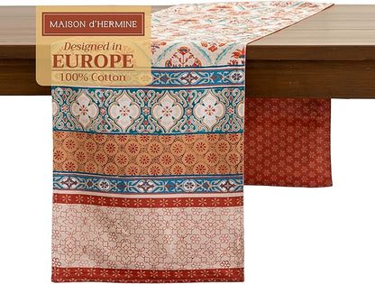 Maison d' Hermine Table Runner 100% Cotton Double Layer Table Runners 72 inches Long for Thanksgiving Christmas Decorations Home Kitchen Dining Party Wedding (Romane, 14.5" x 72")