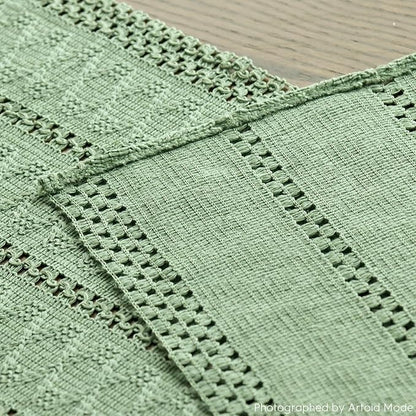 Artoid Mode Light Green Farmhouse Woven Rustic Hollow Table Runner, Seasonal Holiday Hollow Kitchen Dining Table Decoration for Home Party Decor 12x108 Inch