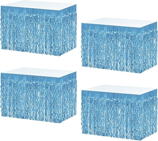 4P Wavy Metallic Tinsel Foil Fringe Table Skirts for Rectangle Tables Backdrop Garland Curtains for Parade Floats Wedding Birthday Parties Decoration Graduation 2025 Christmas (Light Blue)