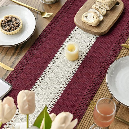 Artoid Mode Red Farmhouse Rustic Table Runner, Seasonal Hollow Kitchen Dining Table Decoration for Home Party Decor 12x36 Inch