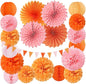 Pink-Orange Groovy Party-Decorations - 20pcs Fall Autumn Thanksgiving Harvest Paper Streamers Lanterns Fans,Tissue Pom Poms,Honeycomb Balls,Bunting,Birthday Baby Bridal Shower Wedding Decor Burgleda
