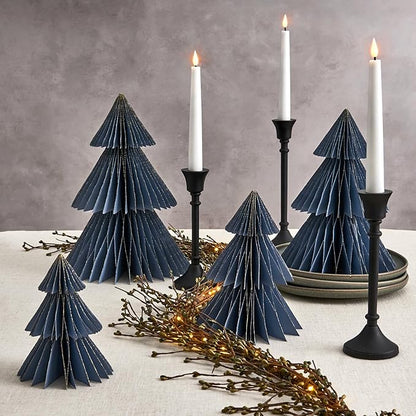 LampLust Winter Ornaments, 2 Pack Dusty Blue Honeycomb Paper Trees, 6 & 8 in, Blue Winter Wonderland Decorations, Table Centerpieces Decorations for Home Mantel Decor