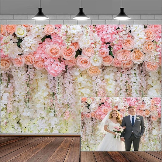 10x10ft Pink Rose Flower Wedding Photography Backdrop Spring Floral Photography Backdrop Valentine's Day Mother's Day Girl Birthday Baby Shower Wedding Bridal Party Banner Photo Booth Props Background