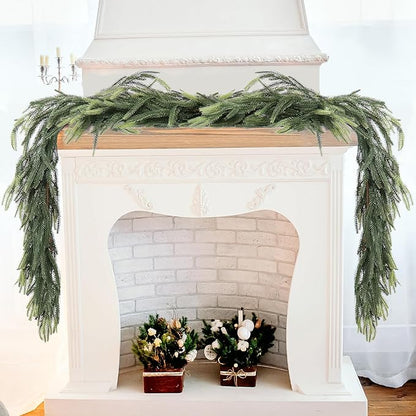 MAKHOT 1-Piece 5.6Ft Artificial Pine Needle Garland, Real Touch Winter Pine Garland, Faux Christmas Garland for Table, Mantle, Wall, Indoor, Outdoor Christmas Decorations