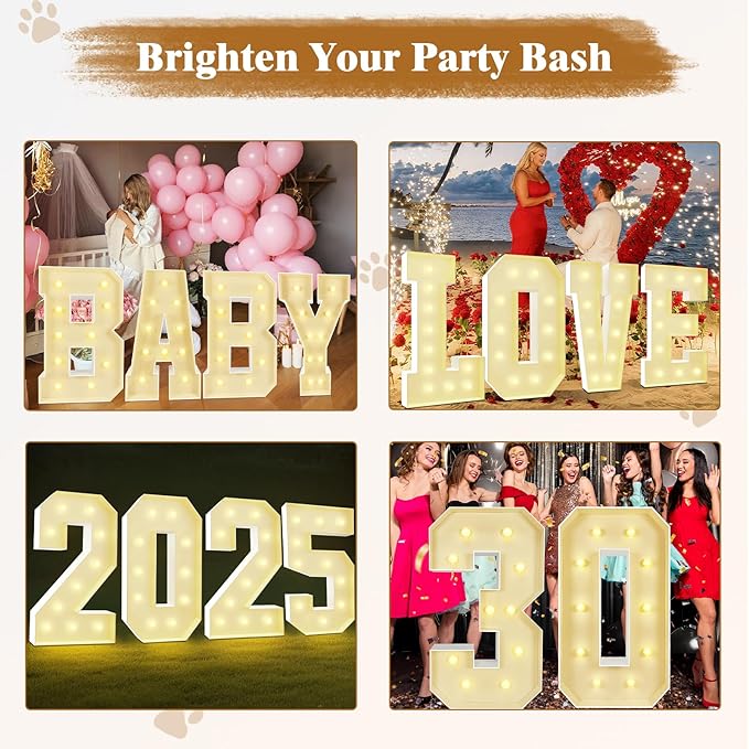 Marquee Light Up Numbers: 4FT Large Decorative Letters Signs for Party Decorations Baby Shower Birthday Wedding Engagement Anniversary, 4 Feet Tall Pre-Cut DIY Foamboard Number 3 - Easy to Assemble