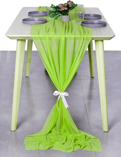 MDS 2 Pack 10ft Chiffon Table Runner 29 x 120 Inches Sheer Wedding Runner Romantic Rustic Table Runner for Wedding Decorations, Birthday Parties, Bridal Shower Party Arch Decor - Parrot Green