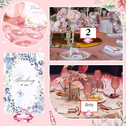 Boao 24 Pack Diamond Place Card Holders Acrylic Table Number Holder Card Stands Crystal Diamond Party Decorations Favor for Weddings Home Table(Pink)