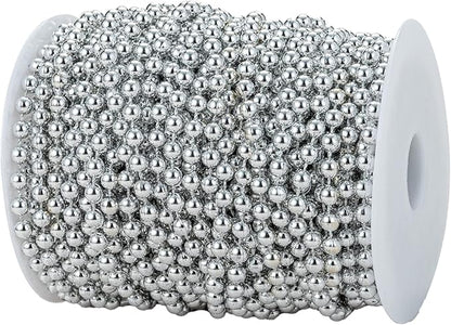 6mm Crafts Faux Pearl Beads Garland Pearl Bead Roll Strand of Pearls to Decorate Floral Centerpieces Wedding Party Favor Christmas Tree(82Feet Silver)